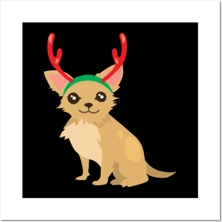 Christmas dog with reindeer antlers Posters and Art